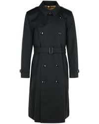 Burberry - Long Black Cotton 'kensington' Trench Coat - Lyst