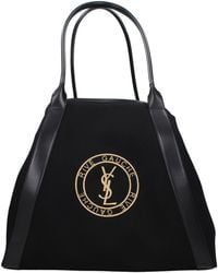 Saint Laurent - Bolsos de hombro Rive Gauche Woman tela negra/oro - Lyst