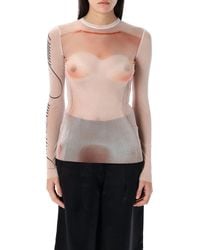 Jean Paul Gaultier - Top Aus Mesh Mit Druck "le Classique" - Lyst