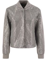 Peserico - Gauzed Cloth Crop Jacket With Sequin Embroidery - Lyst