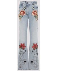 Valentino - Light Wash Denim Cotton Embroidered Flowers 5 Pockets Jeans - Lyst