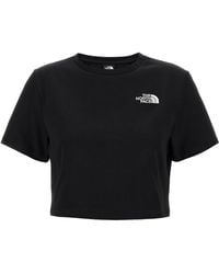 The North Face - Logo Embroidery Crop T Shirt Bianco/Nero-Donna - Lyst