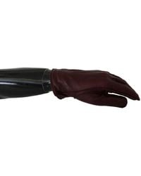 Dolce & Gabbana Maroon Wrist Length Mitten Leather Gloves - Brown