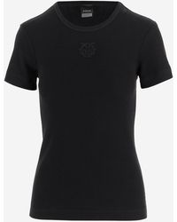Pinko - Stretch Cotton T Shirt With Love Birds Embroidery - Lyst