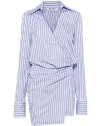 The Attico - Mini Striped Dress With V-Neck, Long Sleeves, And Cotton, Tied Waist - Lyst