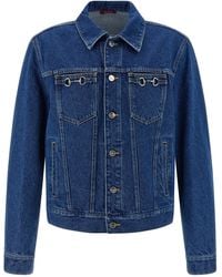 Gucci Embroidered Denim Jacket With Shearling in Blue for Men | Lyst