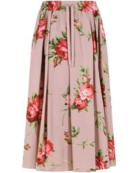 Dolce & Gabbana - Rose On Base Rose Bouquet Print Midi Skirt - Lyst