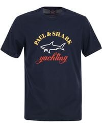 Paul & Shark - Cotton T -Shirt mit bedrucktem Logo - Lyst