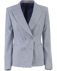 Tagliatore - Double-Breasted Linen And Cotton Stretch Blazer - Lyst