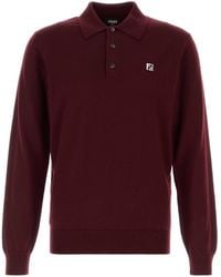 Fendi - Burgundy Stretch Wool Polo Shirt - Lyst