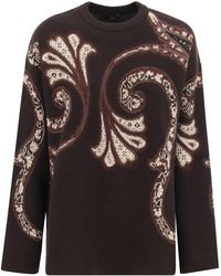 Etro - Wool Sweater With Foliage Print - Lyst