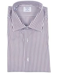 MAZZARELLI CAMICIE - Camicia In Cotone A Righe Marrone E Bianca Slim Fit - Lyst