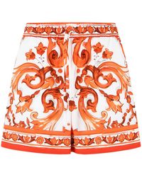 Dolce & Gabbana - Dolce & Gabbana 'Maiolica' Print Cotton Poplin Shorts - Lyst