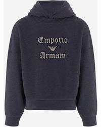 Emporio Armani - Dark Cotton Hoodie With Contrasting Logo Patch - Lyst