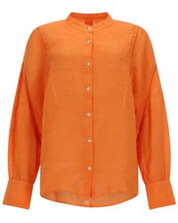 120% Lino - Linen Mandarin Collar Button-Front Shirt - Lyst