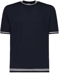 Eleventy - Hoogste Blauw Gebreide T -shirt Met Contrasterende Details - Lyst