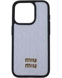Miu Miu - I Phone Case I Phone 15 Pro Leather Sky/Cornflower - Lyst