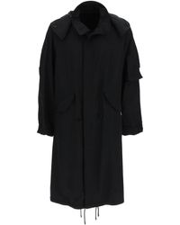 Yohji Yamamoto Abrigo con capucha de lana ligera de - Negro