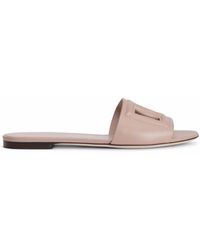 Dolce & Gabbana - Dg Logo Lederen Platte Sandalen - Lyst