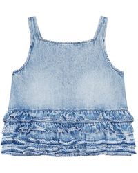Ganni - Denim Top Met Ruches - Lyst