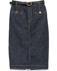 Self-Portrait - High-Waisted Denim Midi Skirt - Lyst