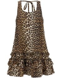 Ganni - Kleid "Leopard Cotton Poplin Mini" - Lyst