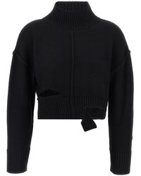 MM6 by Maison Martin Margiela - Cropped Distressed Sweater With High Neck - Lyst