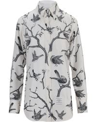 Thom Browne - Chemise classique à manches longues et col boutonné en sergé de soie imprimé toile d'oiseau technique - Lyst