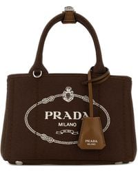 Prada - Brown Canvas Mini Jardinière Handbag - Lyst