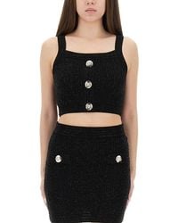 Balmain - Button-Embellished Cropped Top - Lyst