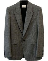 Saint Laurent - Jassen ,Grijs ,Wol Prince Of Wales Wollen Flanellen Jas - Lyst
