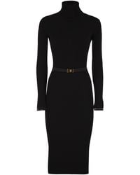 Elisabetta Franchi - Ribbed Knit Dress With Belt - Lyst