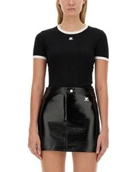 Courreges - Logo T-Shirt, Cotton, Crew Neck, Short Sleeves - Lyst