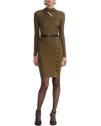 Self-Portrait - Self Portrait Ripped Strick Mini Kleid mit Ausschnitten in Khaki - Lyst