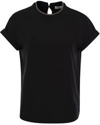 Brunello Cucinelli - Stretch Cotton Jersey T -shirt Met Kostbare Faux Gelaagdheid - Lyst