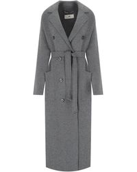 Elisabetta Franchi - Steel Melange Belted Coat - Lyst