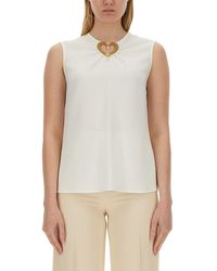 Moschino - Blouse With Heart Applique And Subtle Keyhole Detail - Lyst