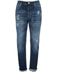 Brunello Cucinelli - Five Pocket Leisure Fit Broek In Old Denim Met Rips - Lyst