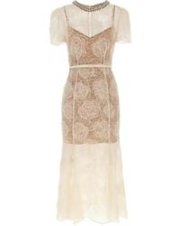 Self-Portrait - Cream Tulle Lace Midi Dress - Lyst