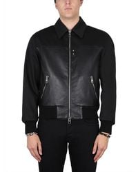 McQueen - Premium Leather Bomber Jacket With Zipper Closure - Lyst