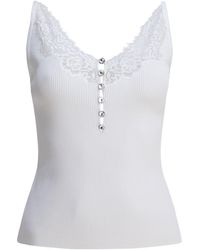 Self-Portrait - Ribbed Tank Top With Lace Neckline - Lyst