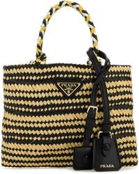 Prada - Two-Tone Raffia Handbag - Lyst