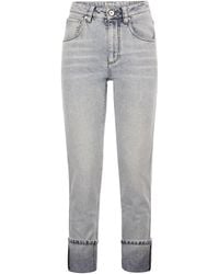 Brunello Cucinelli - Soft Denim Straight Trousers With Shiny Details - Lyst