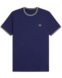 Fred Perry - T Shirt Con Doppia Riga - Lyst