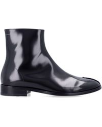 MM6 by Maison Margiela - Signature- Stitch Glossy Leather Ankle Boots For With Side Zip And Low Stacked Heel - Lyst