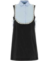 Prada - Embellished Shirt Collar Mini Dress - Lyst