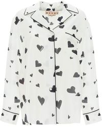 Marni - Pyjama-Hemd aus Seide mit "Bunch Of Hearts"-Print - Lyst