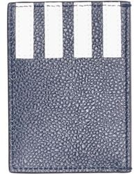 Thom Browne - Enkele Kaarthouder Met / Zijkant 4-bar Streep In Kiezelnerf Leer - Lyst
