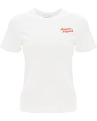 Maison Kitsuné - T -Shirt mit Logo -Stickerei - Lyst