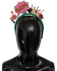 Dolce & Gabbana Green Crystal Crown Queen Roses Cartoons Diadem Headband